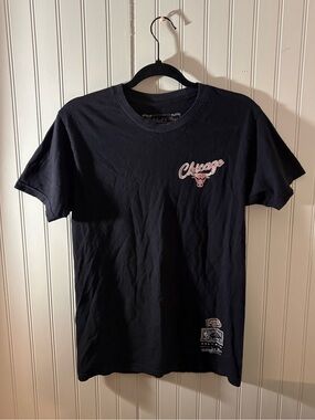 Mitchell & Ness Black Tee with Red Chicago Script